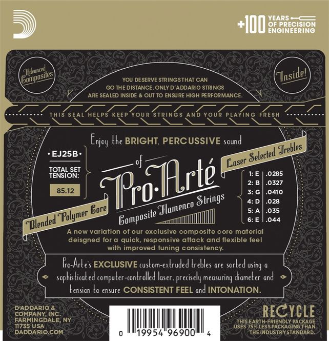 Hovedbilde D'Addario Fretted EJ25B. Pro-Arté Black Nylon ...